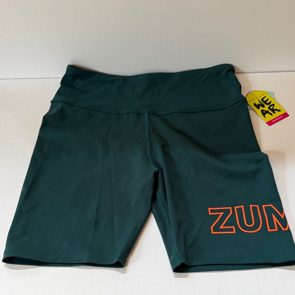 Zumba Biker Shorts Green/Deep Sea Blue High Waisted